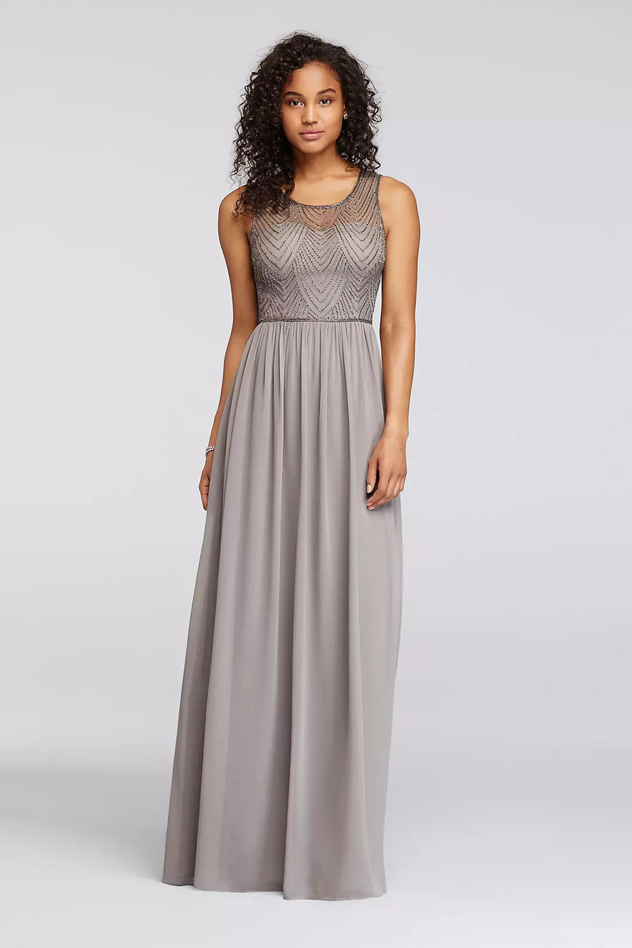NEW David's Bridal Beaded Long Dress w/Open Back Ball Gown Formal 2 Light Gray